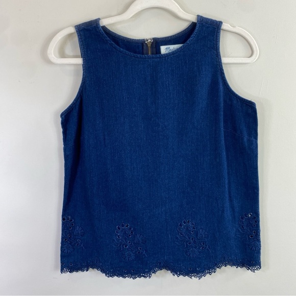 Madewell Iris Lace Denim Chambray Zippered Back Top Tank Size Small - Picture 3 of 11